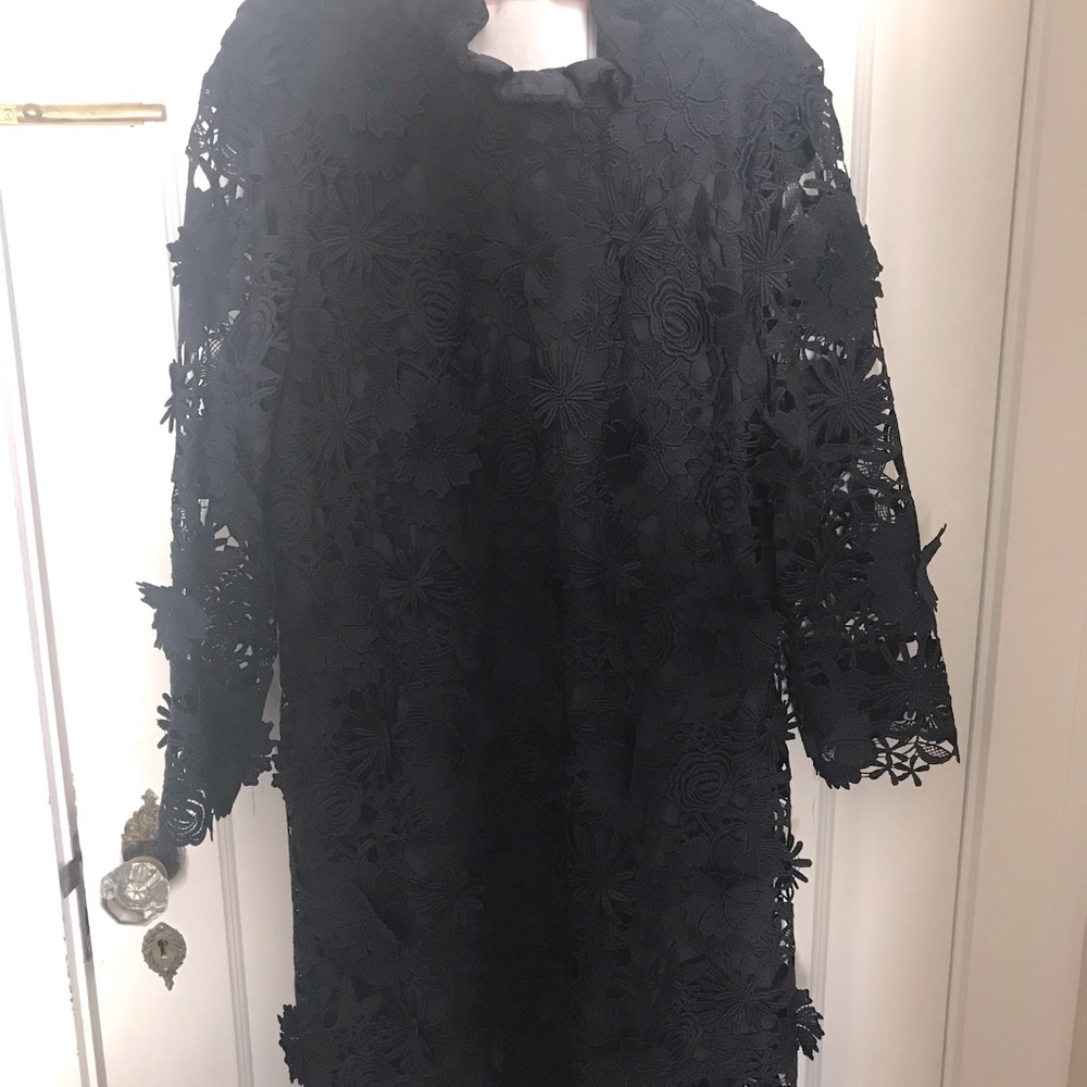 Tuckernuck Navy Floral Lace Mini Dress with Back Bow - Picture 7 of 14